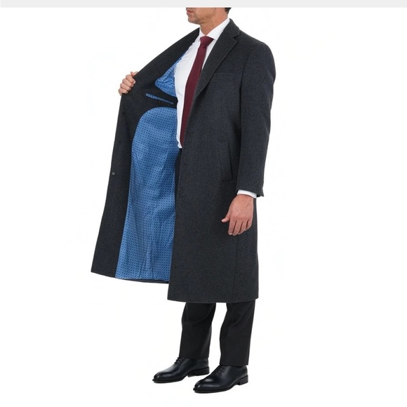 NEW Arthur Black Cashmere Wool blend Charcoal Gray full length overcoat top coat - Picture 3 of 15